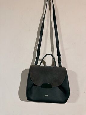 Polène Numero Dark Green Leather & Suede Shoulder Bag